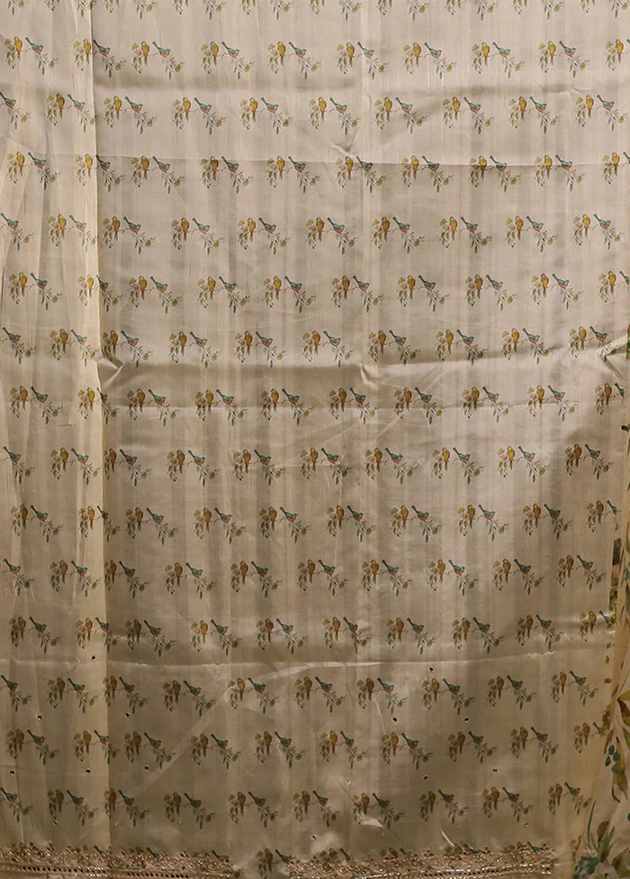 Cream Handloom Tussar Pure Silk Saree With Blouse Piece - Image 6