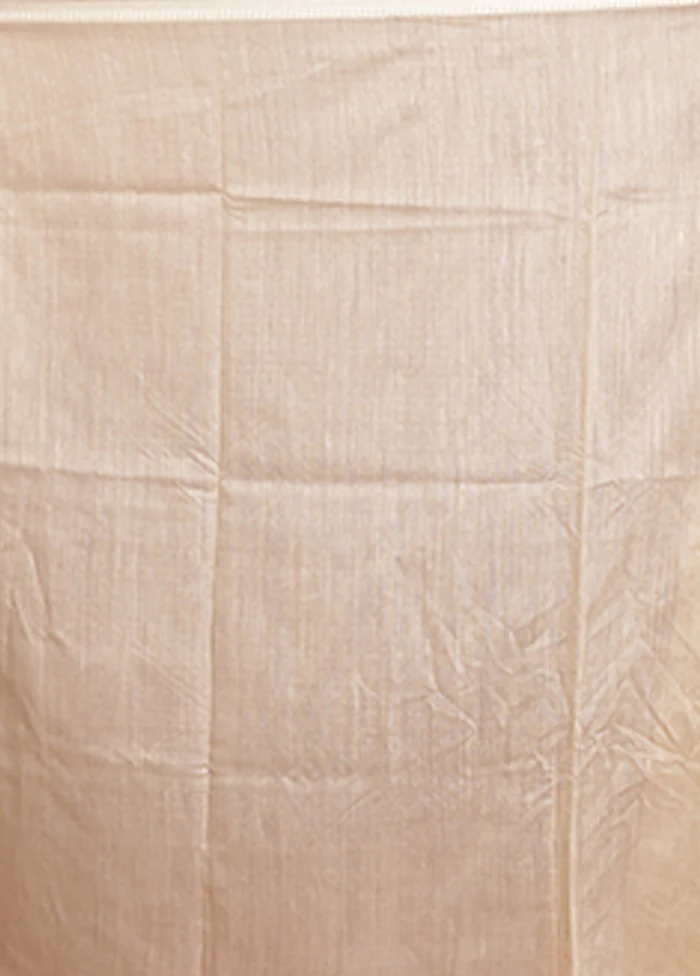 Cream Handloom Tussar Pure Silk Saree With Blouse Piece - Image 5
