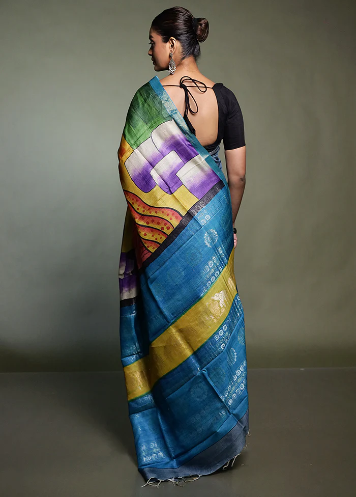 Cream Handloom Tussar Pure Silk Saree With Blouse Piece - Image 3