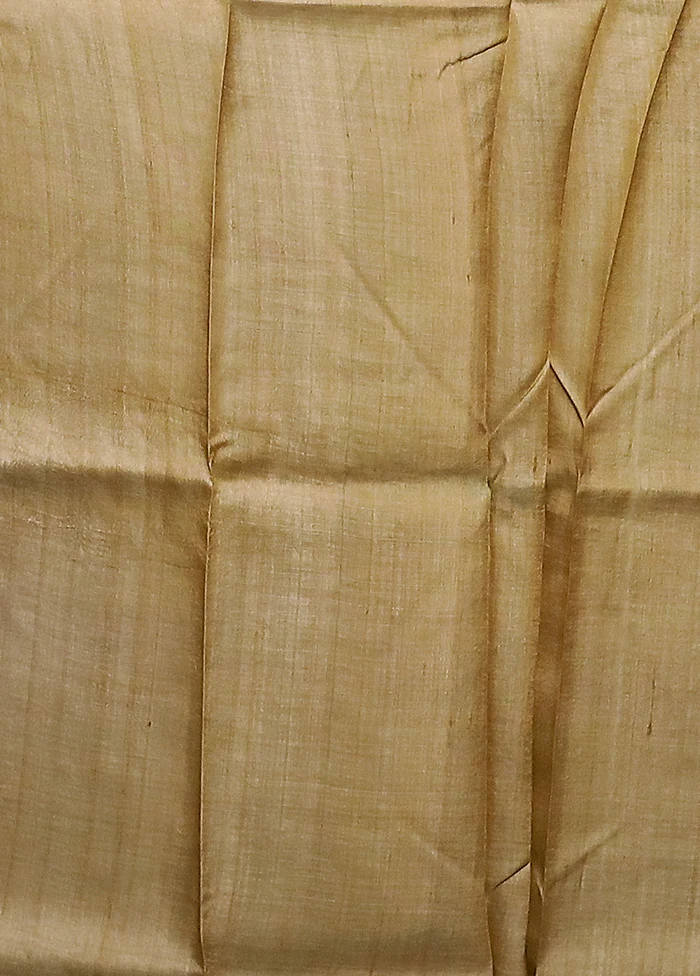 Cream Handloom Tussar Pure Silk Saree With Blouse Piece - Image 5