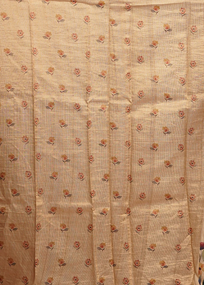 Cream Handloom Tussar Pure Silk Saree With Blouse Piece - Image 5