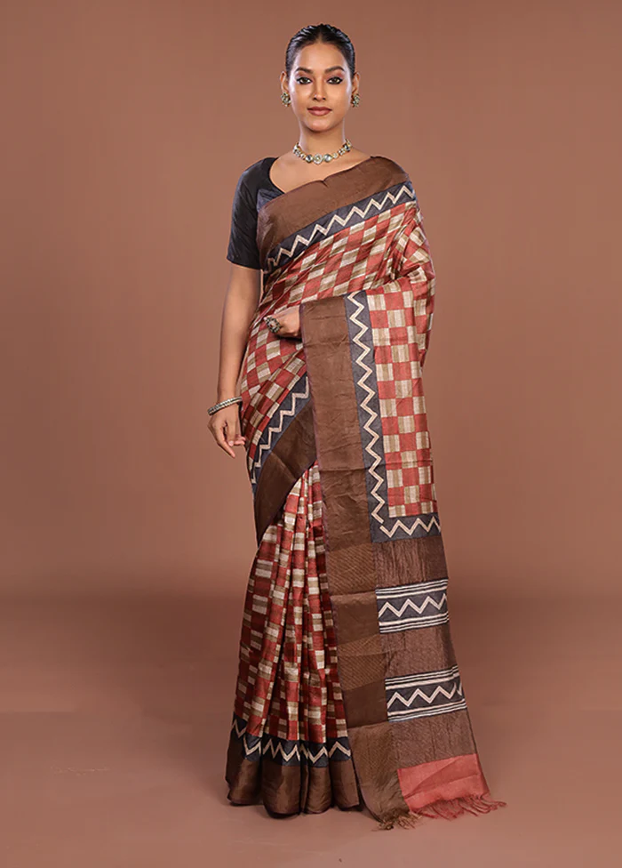 Cream Handloom Tussar Pure Silk Saree With Blouse Piece - Image 2