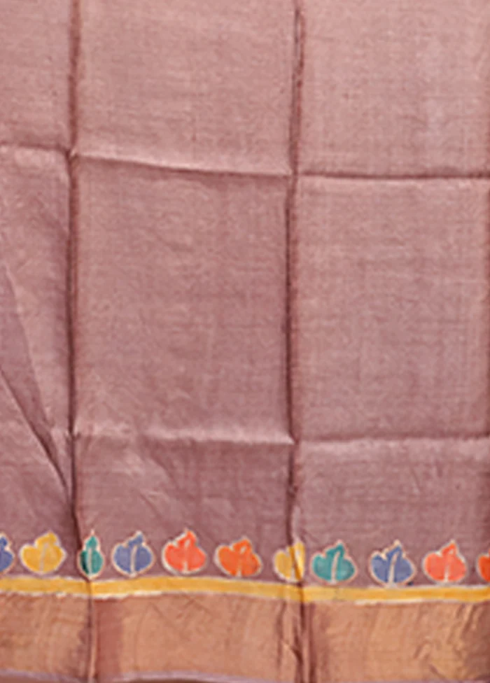 Cream Handloom Tussar Pure Silk Saree With Blouse Piece - Image 5