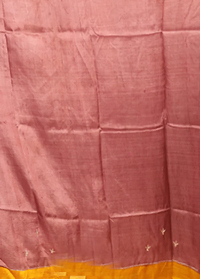 Cream Handloom Tussar Pure Silk Saree With Blouse Piece - Image 5
