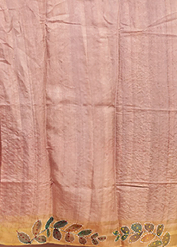 Cream Handloom Tussar Pure Silk Saree With Blouse Piece - Image 5