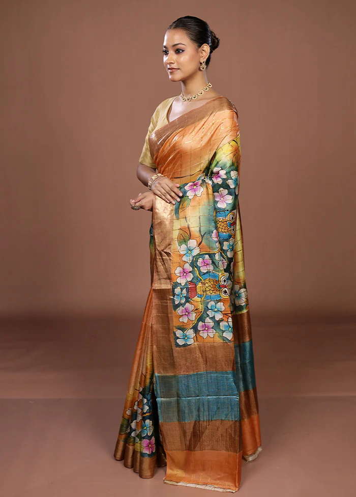 Cream Handloom Tussar Pure Silk Saree With Blouse Piece - Image 4