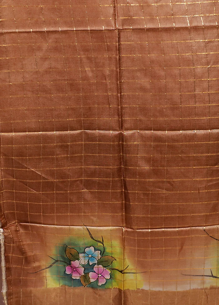 Cream Handloom Tussar Pure Silk Saree With Blouse Piece - Image 5