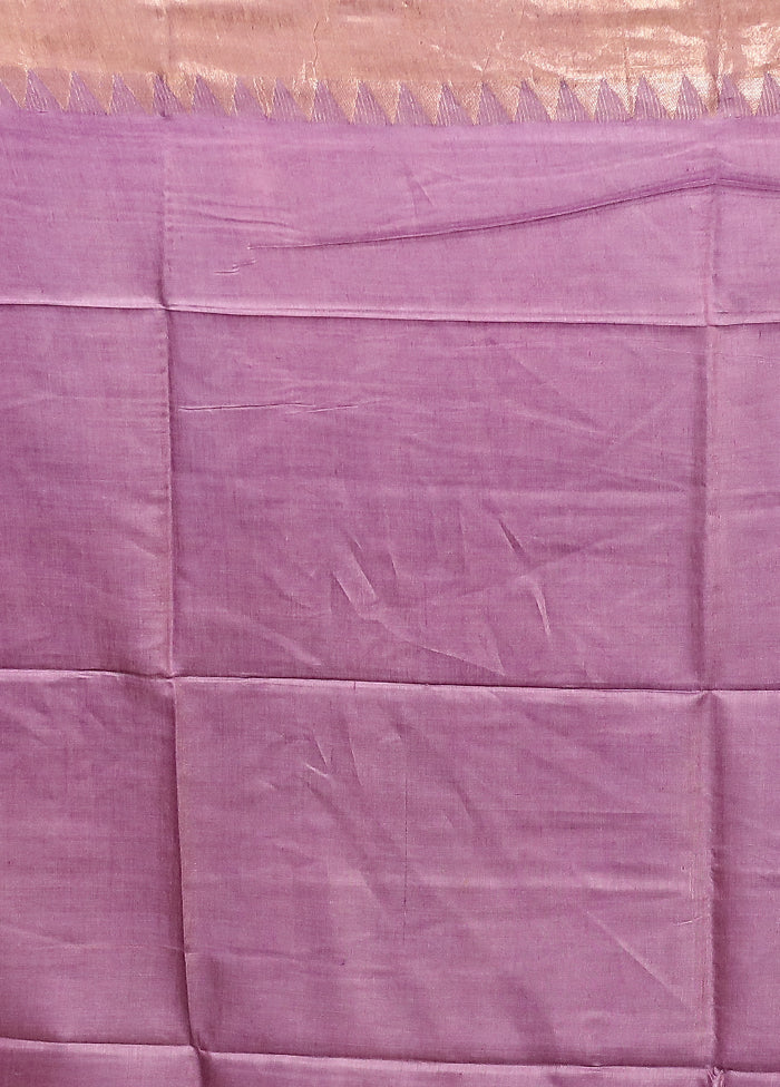 Purple Handloom Tussar Pure Silk Saree With Blouse Piece - Image 5