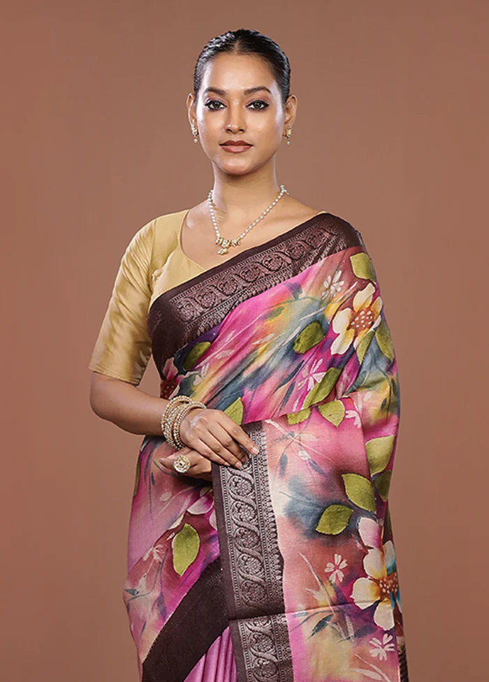 Pink Handloom Tussar Pure Silk Saree With Blouse Piece
