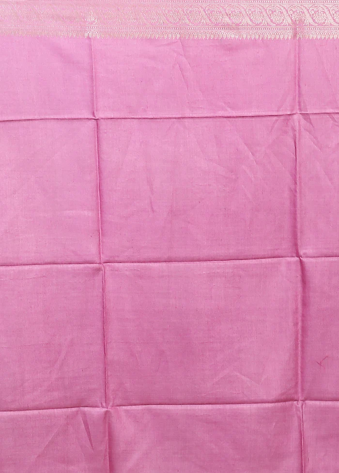 Pink Handloom Tussar Pure Silk Saree With Blouse Piece - Image 5