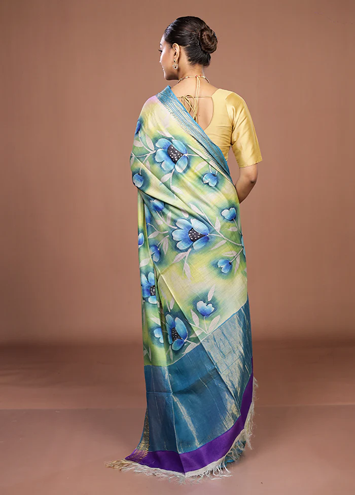 Purple Handloom Tussar Pure Silk Saree With Blouse Piece - Image 3