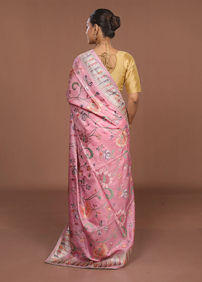 Cream Handloom Tussar Pure Silk Saree With Blouse Piece - Image 3