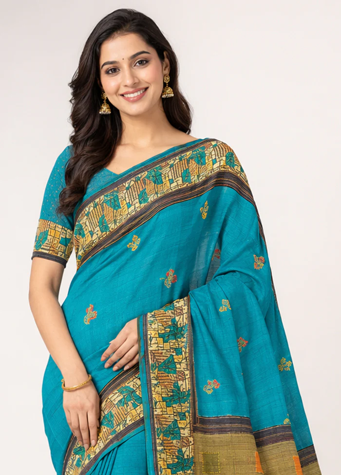 Cream Handloom Tussar Pure Silk Saree With Blouse Piece - Image 2