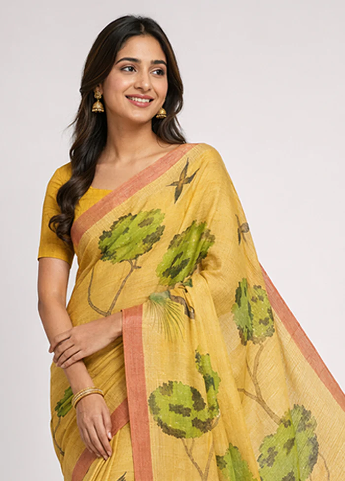 Cream Handloom Tussar Pure Silk Saree With Blouse Piece - Image 2