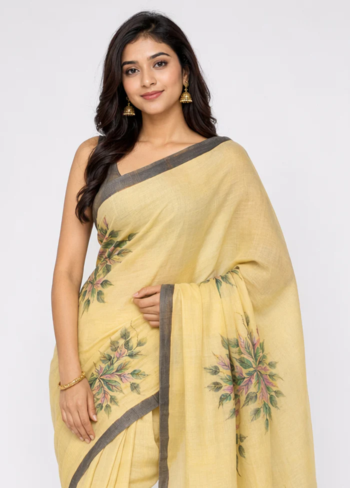 Cream Handloom Tussar Pure Silk Saree With Blouse Piece - Image 2