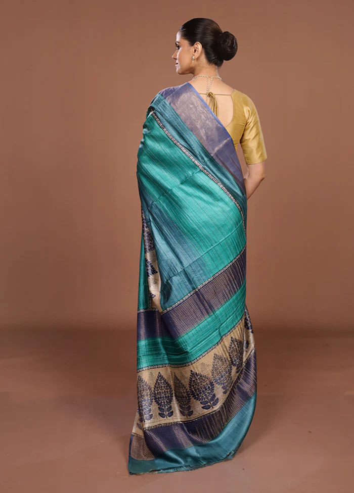 Cream Handloom Tussar Pure Silk Saree With Blouse Piece - Image 3