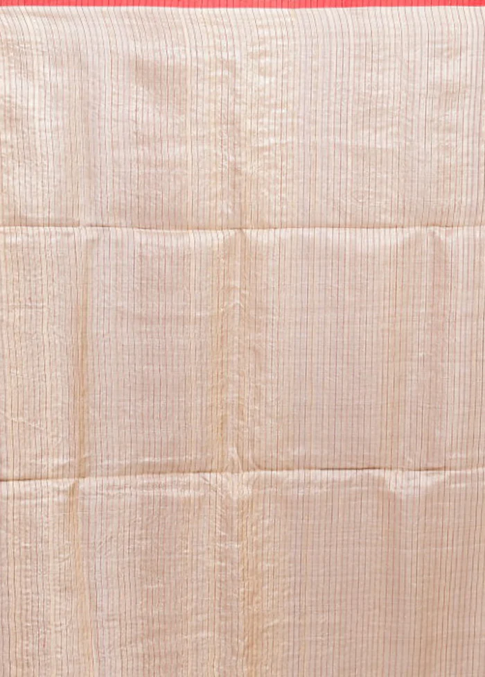 Cream Handloom Tussar Pure Silk Saree With Blouse Piece - Image 5