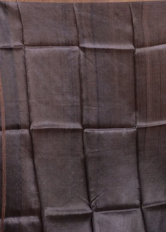 Cream Handloom Tussar Pure Silk Saree With Blouse Piece - Image 5