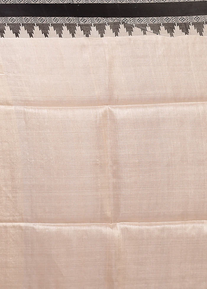 Cream Handloom Tussar Pure Silk Saree With Blouse Piece - Image 5