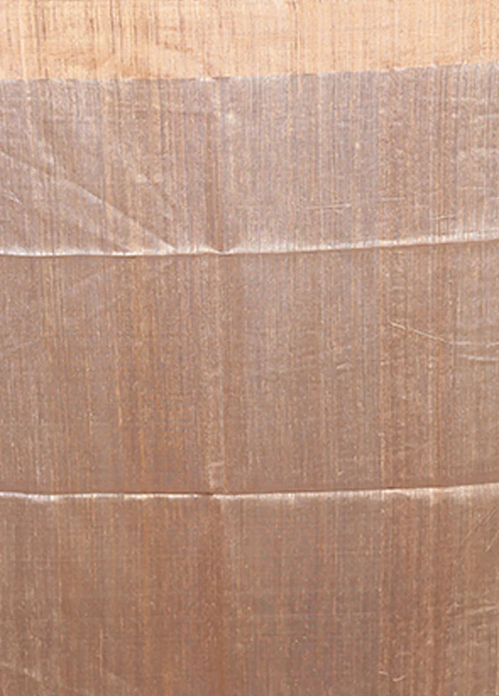 Cream Handloom Tussar Pure Silk Saree With Blouse Piece - Image 5
