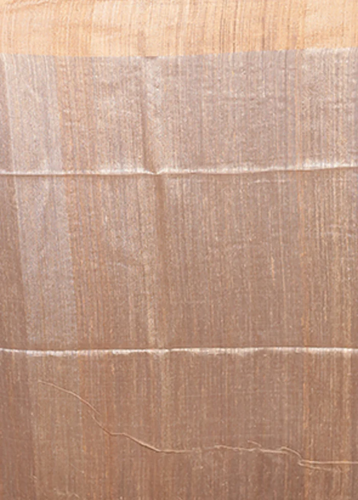 Cream Handloom Tussar Pure Silk Saree With Blouse Piece - Image 5
