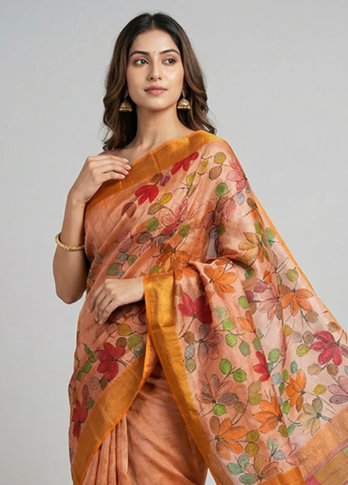Cream Handloom Tussar Pure Silk Saree With Blouse Piece - Image 2