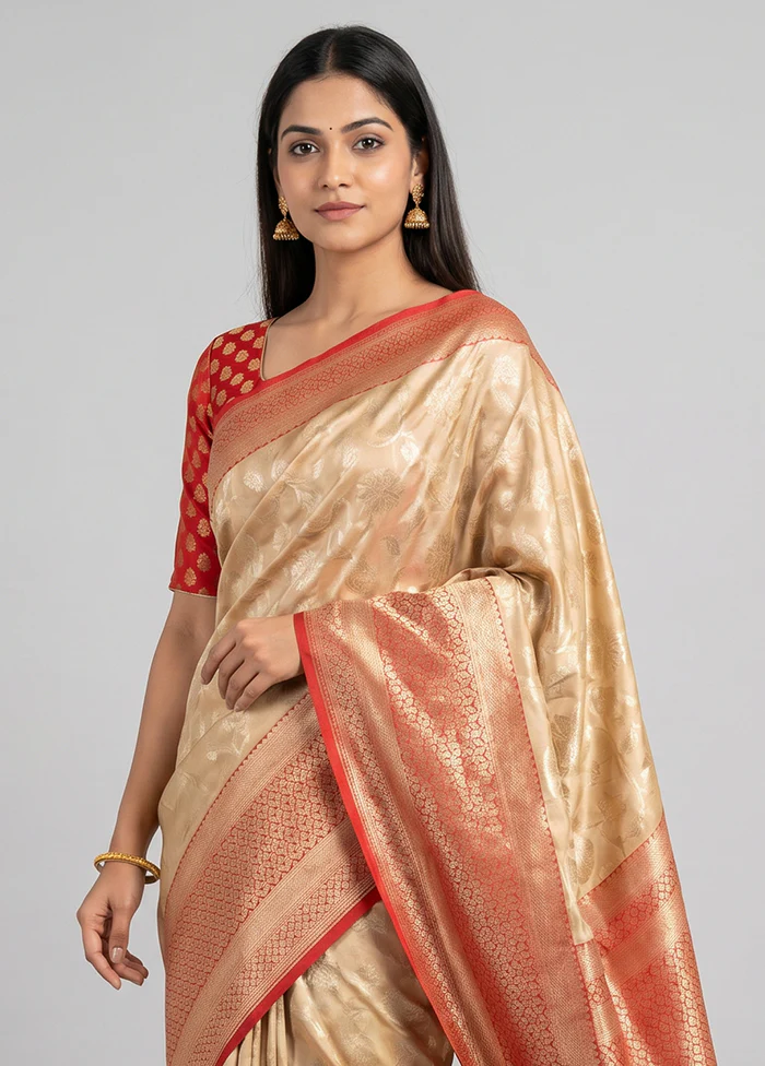Cream Handloom Uppada Pure Silk Saree With Blouse Piece - Image 2