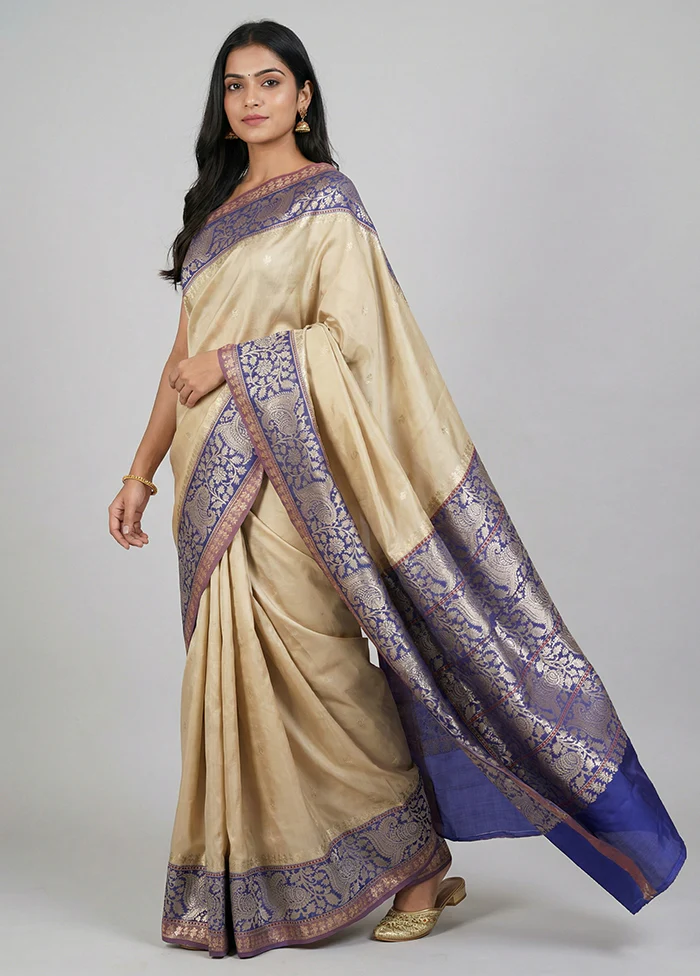 Cream Handloom Uppada Pure Silk Saree With Blouse Piece