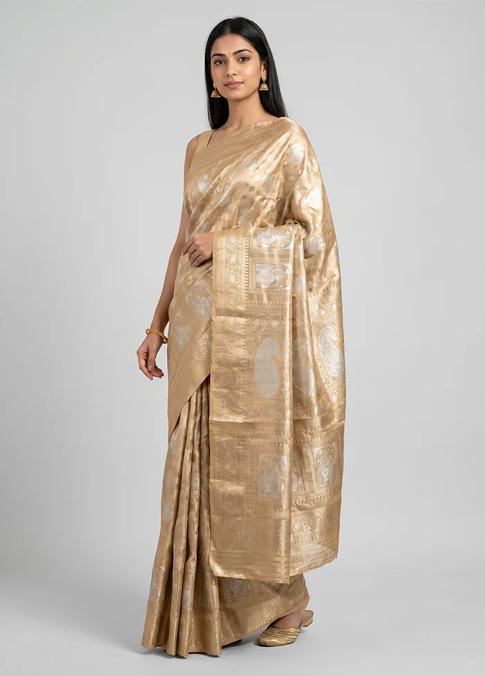 Cream Handloom Uppada Pure Silk Saree With Blouse Piece