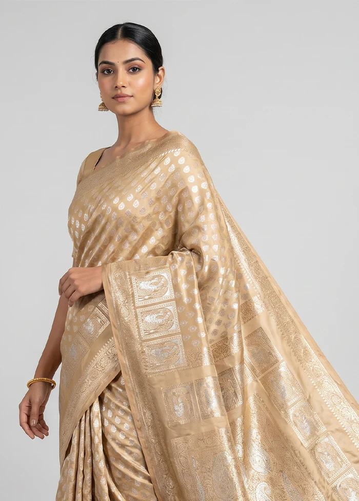 Cream Handloom Uppada Pure Silk Saree With Blouse Piece - Image 2