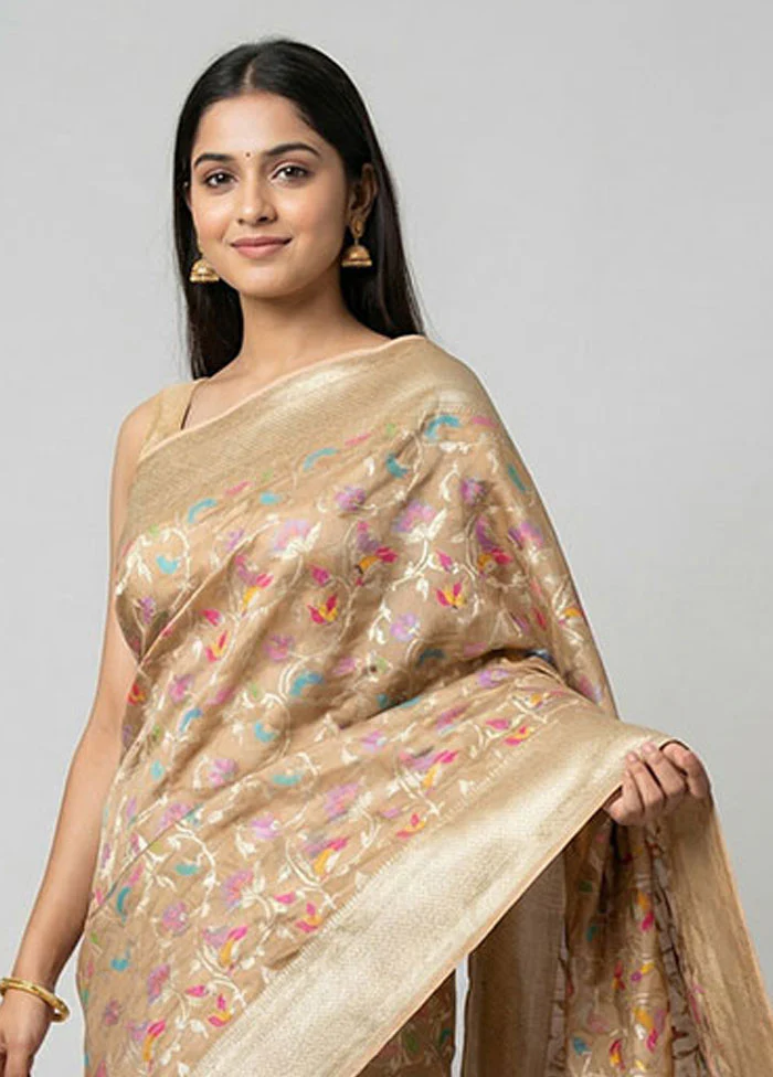 Cream Handloom Uppada Pure Silk Saree With Blouse Piece - Image 2