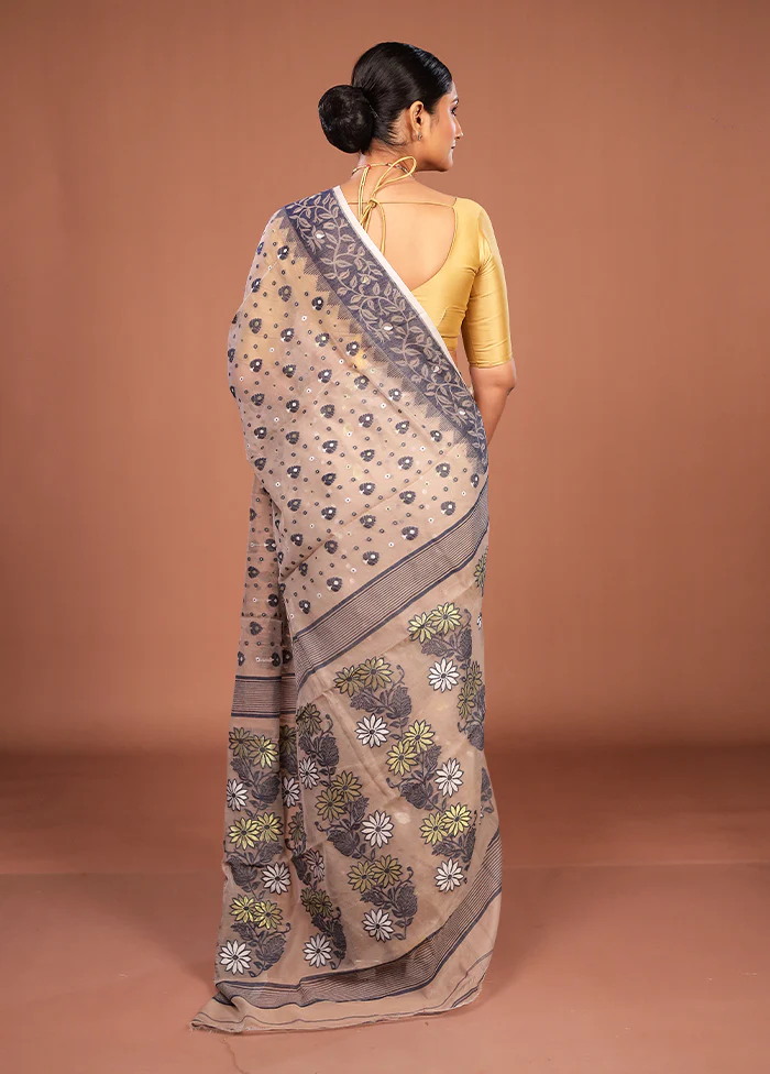 Cream Jamdani Cotton Saree Without Blouse Piece - Image 3