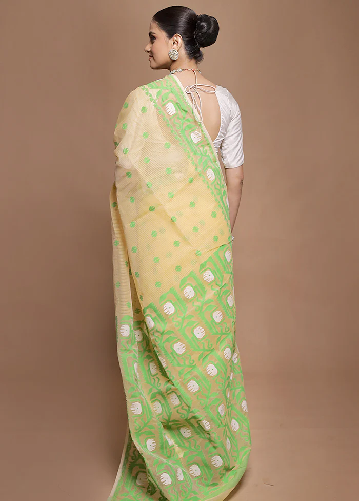 Yellow Tant Jamdani Saree Without Blouse Piece - Image 3