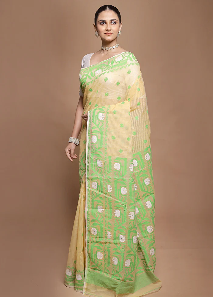 Yellow Tant Jamdani Saree Without Blouse Piece - Image 4