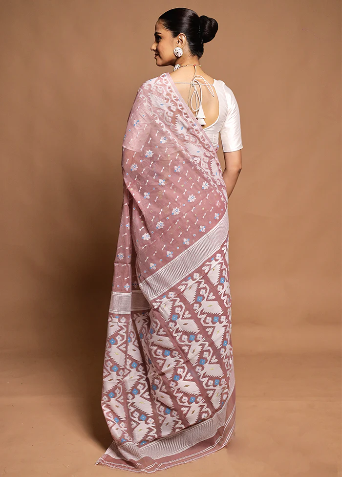 Cream Tant Jamdani Saree Without Blouse Piece - Image 3