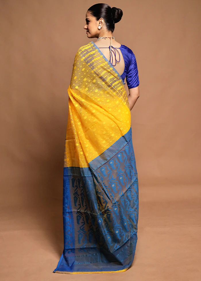 Cream Tant Jamdani Saree Without Blouse Piece - Image 3