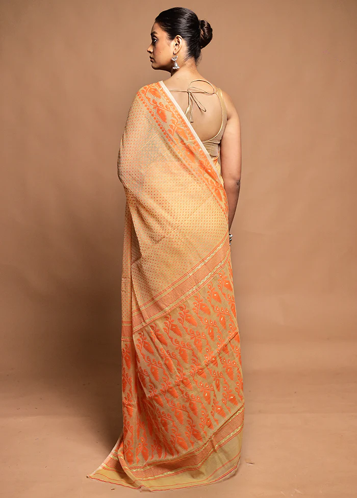Yellow Tant Jamdani Saree Without Blouse Piece - Image 3