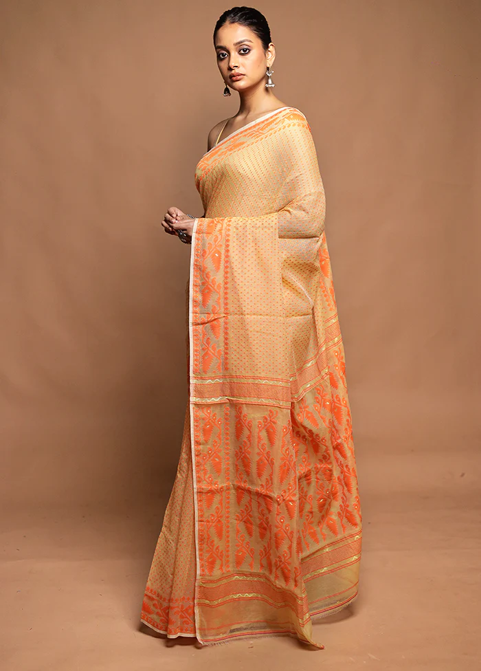 Yellow Tant Jamdani Saree Without Blouse Piece - Image 4