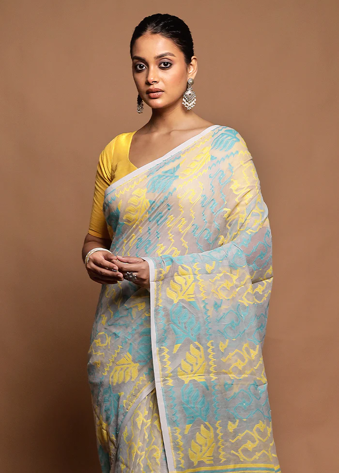 Cream Tant Jamdani Saree Without Blouse Piece - Image 2