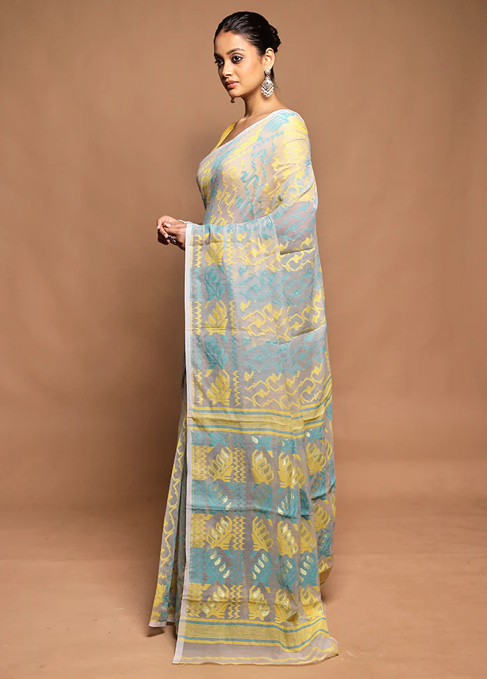Cream Tant Jamdani Saree Without Blouse Piece - Image 4