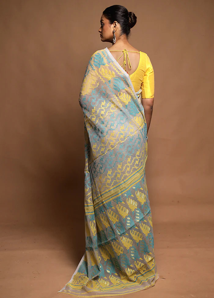 Cream Tant Jamdani Saree Without Blouse Piece - Image 3