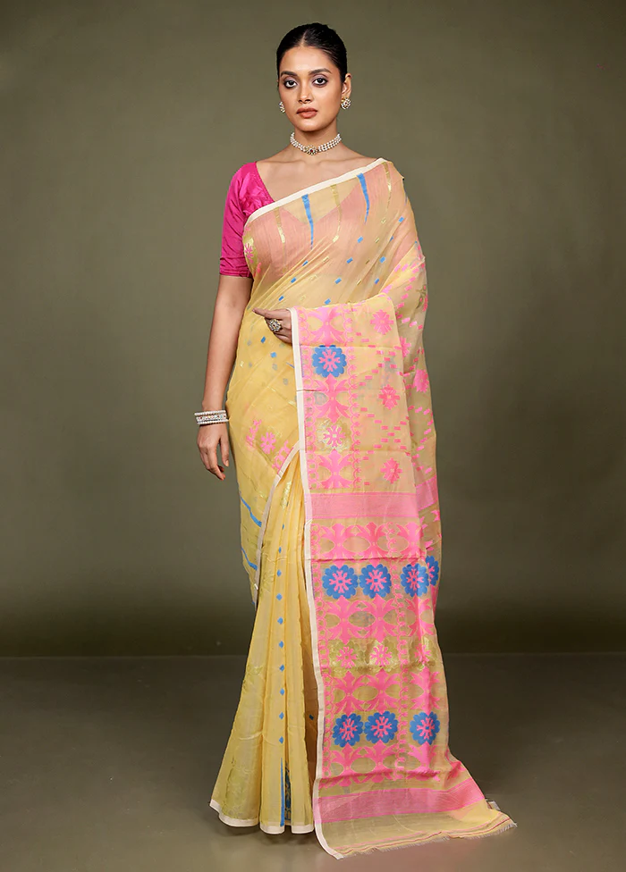 Cream Tant Jamdani Saree Without Blouse Piece - Image 2