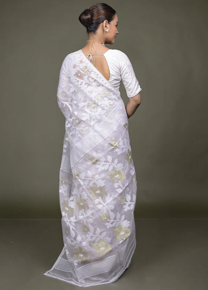 Cream Tant Jamdani Saree Without Blouse Piece - Image 3