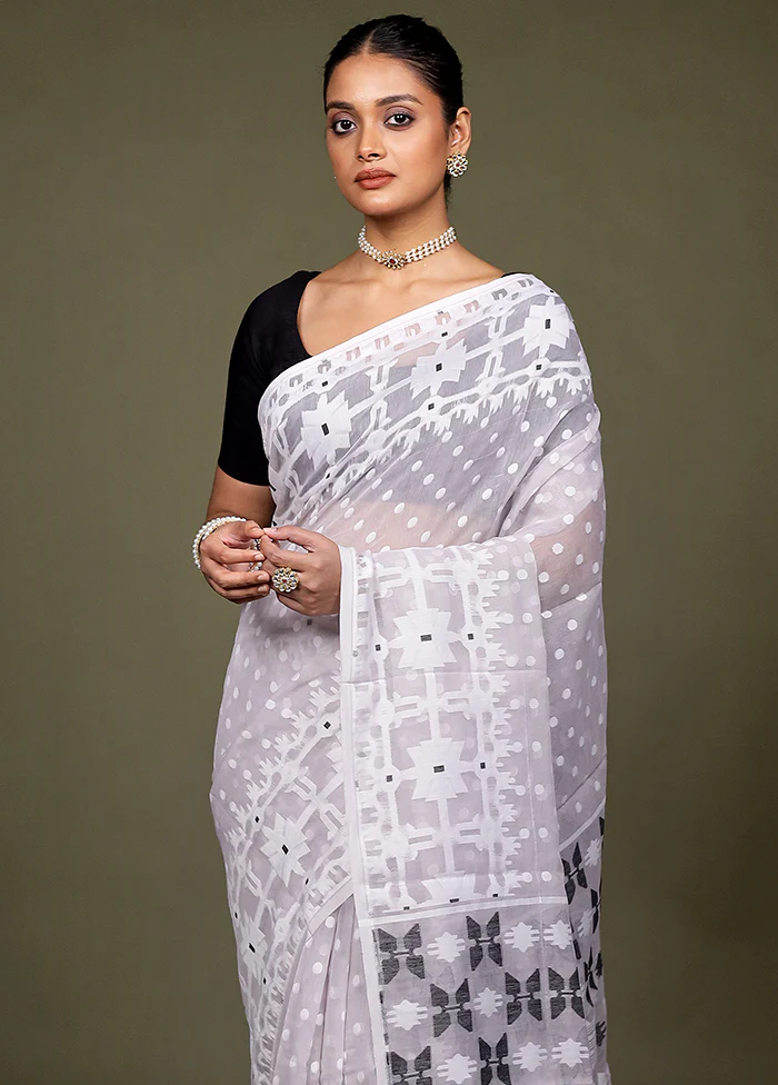 Cream Tant Jamdani Saree Without Blouse Piece - Image 2