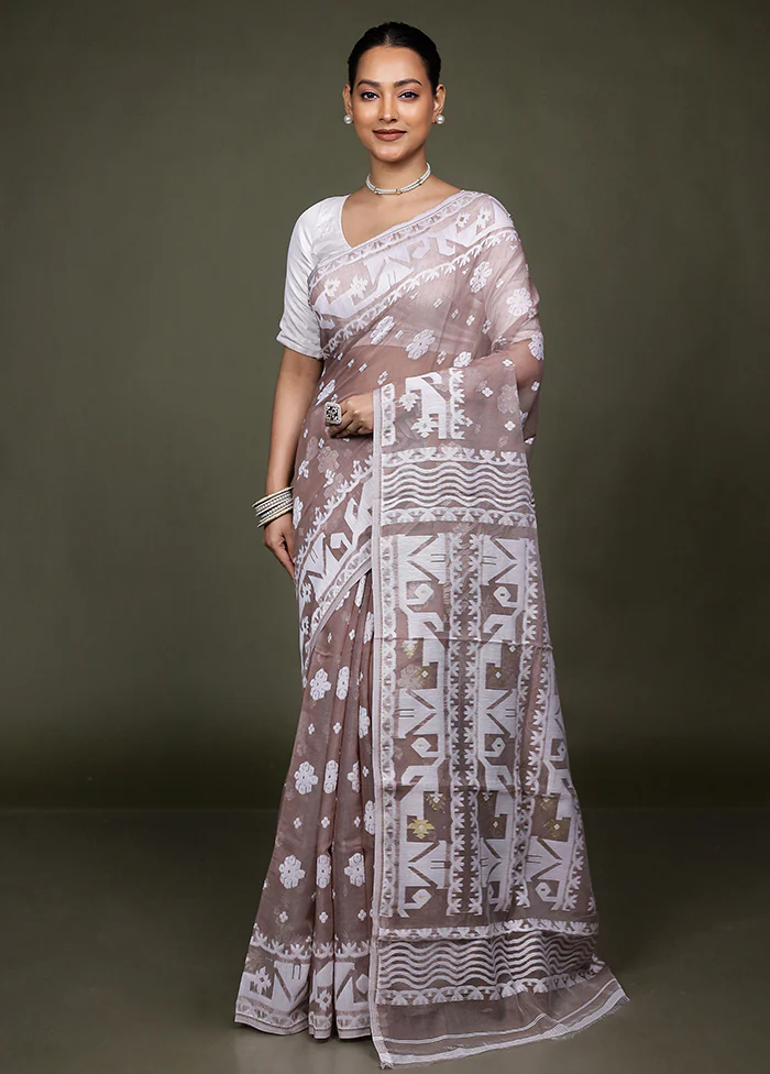 Cream Tant Jamdani Saree Without Blouse Piece - Image 2