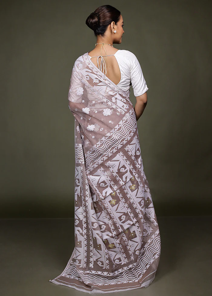 Cream Tant Jamdani Saree Without Blouse Piece - Image 3