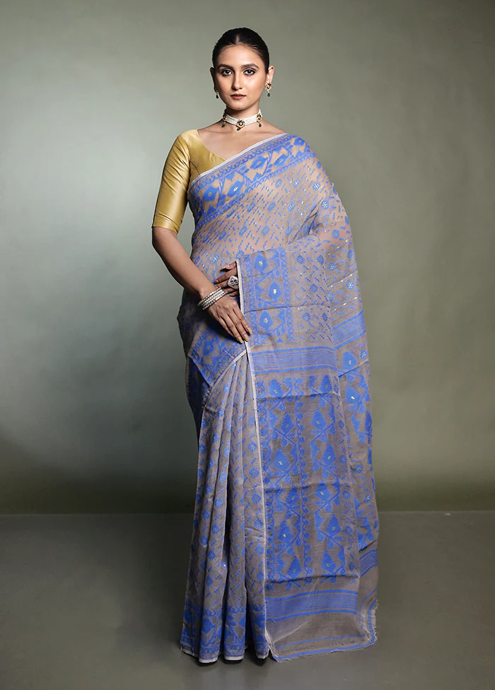 Cream Tant Jamdani Saree Without Blouse Piece - Image 2