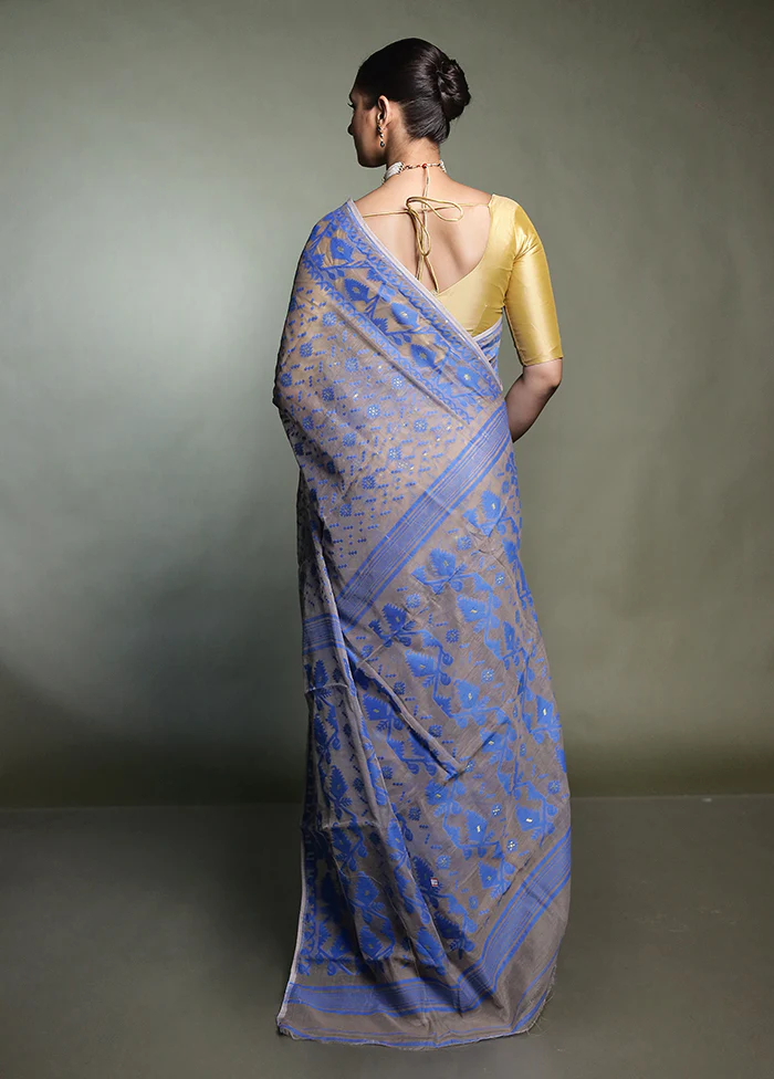 Cream Tant Jamdani Saree Without Blouse Piece - Image 3