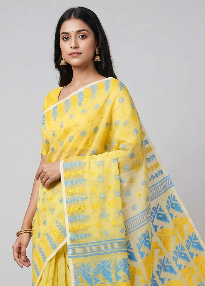 Cream Jamdani Cotton Saree Without Blouse Piece - Image 2