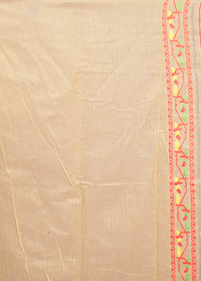 Cream Tant Jamdani Saree Without Blouse Piece - Image 5